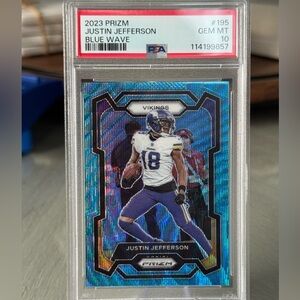 2023 Justin Jefferson /199 Panini Blue Wave Prizm PSA 10